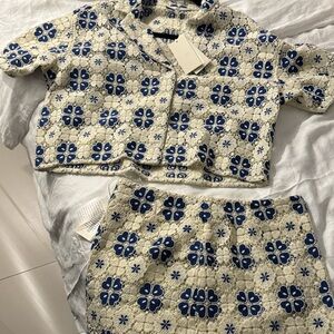 Kith Blue and Cream Lace Top